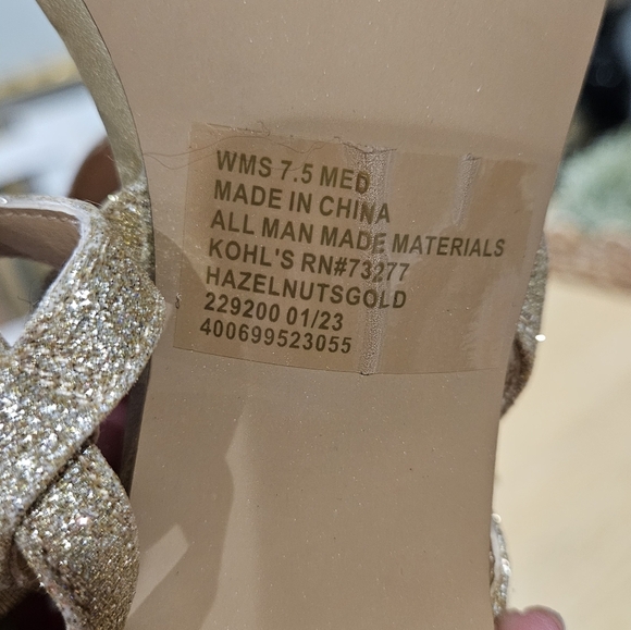 LC Lauren Conrad Hazelnuts Gold Shimmer Double Strap Stiletto Heels. Size - Picture 15 of 15
